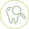 Animated tooth with magnifying glass icon