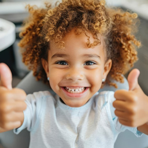 Little girl giving thumbs up and smiling 
