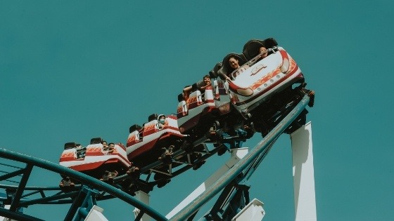Roller coaster car full of people
