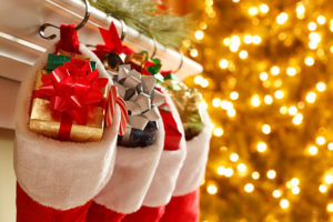 Close up of stockings hung on mantel